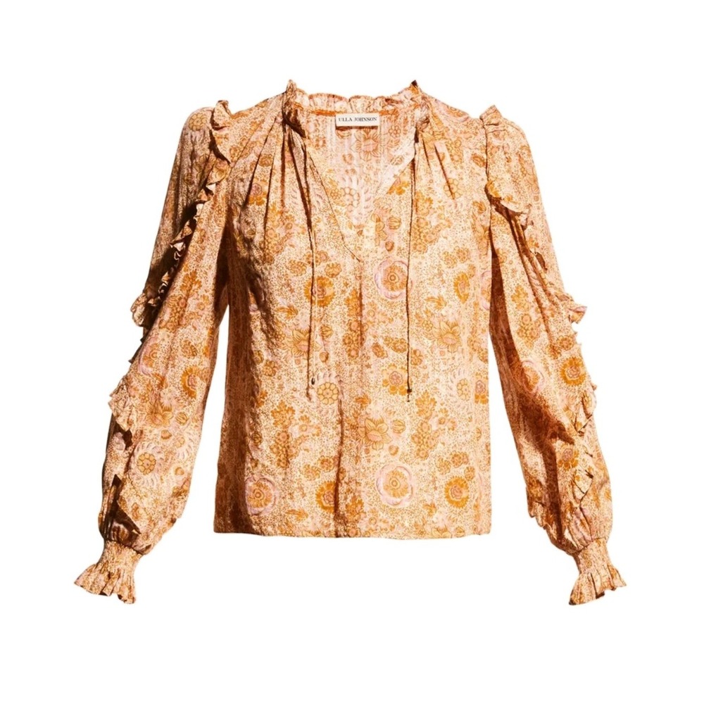 Ulla Johnson Manet Peach Meadow Ruffle Peasant Boho Blouse, Size 0